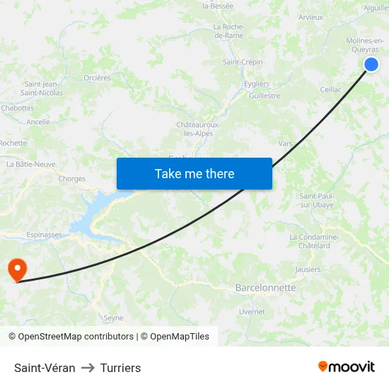 Saint-Véran to Turriers map