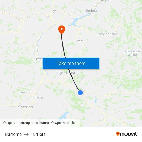 Barrême to Turriers map