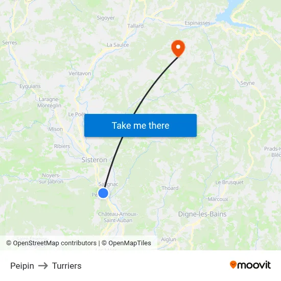 Peipin to Turriers map