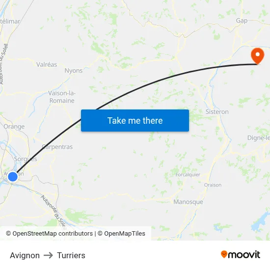Avignon to Turriers map