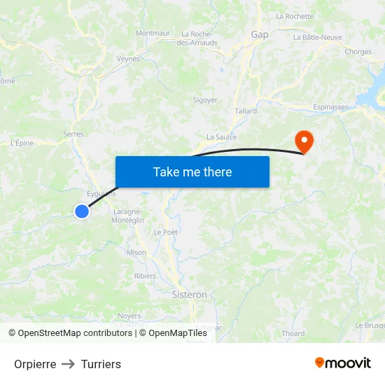 Orpierre to Turriers map