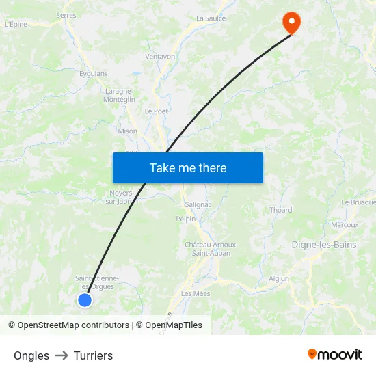 Ongles to Turriers map