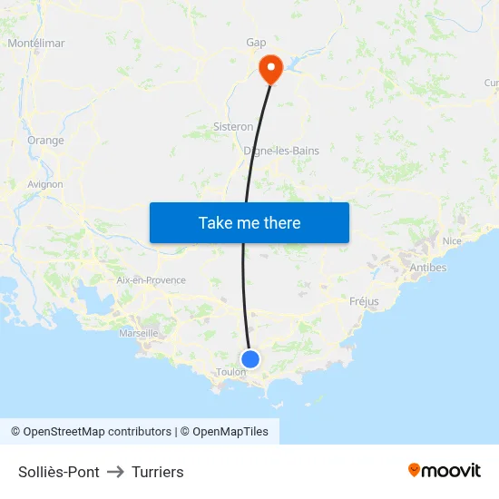 Solliès-Pont to Turriers map