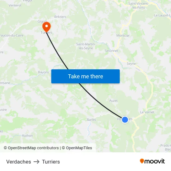 Verdaches to Turriers map