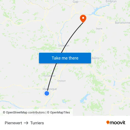 Pierrevert to Turriers map