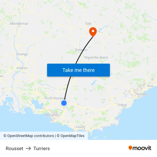 Rousset to Turriers map