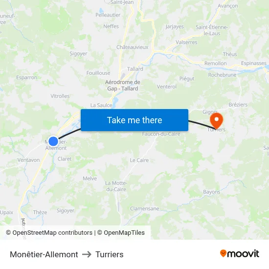 Monêtier-Allemont to Turriers map