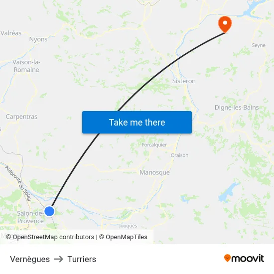 Vernègues to Turriers map