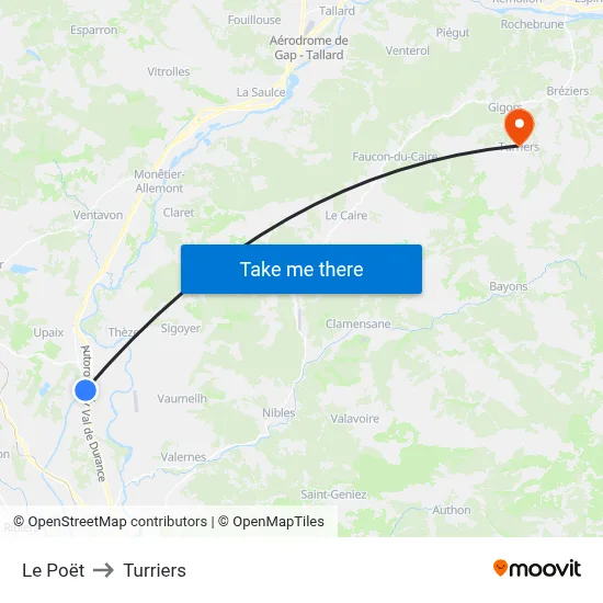Le Poët to Turriers map