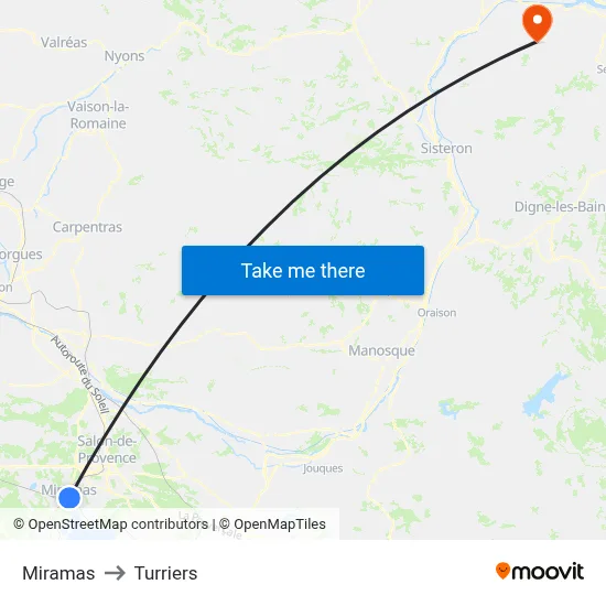 Miramas to Turriers map