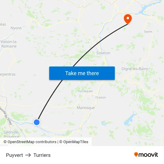 Puyvert to Turriers map