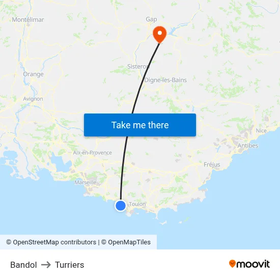 Bandol to Turriers map