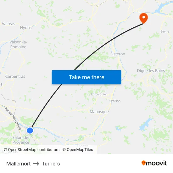 Mallemort to Turriers map
