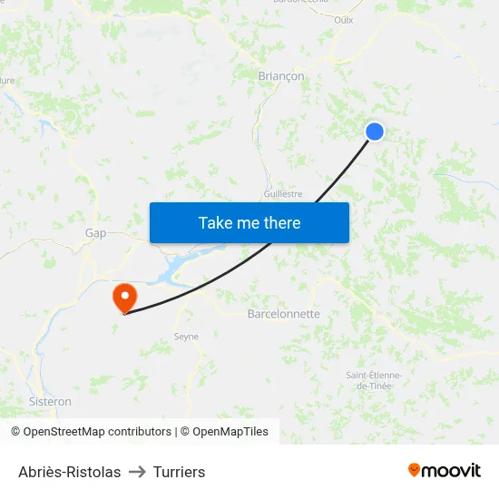 Abriès-Ristolas to Turriers map