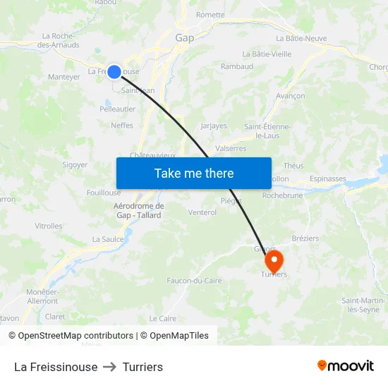 La Freissinouse to Turriers map