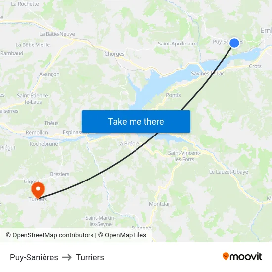 Puy-Sanières to Turriers map
