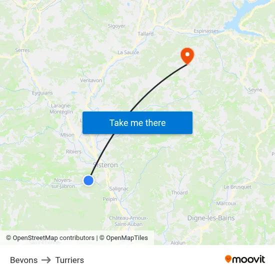 Bevons to Turriers map