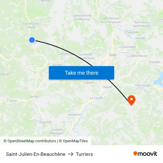 Saint-Julien-En-Beauchêne to Turriers map