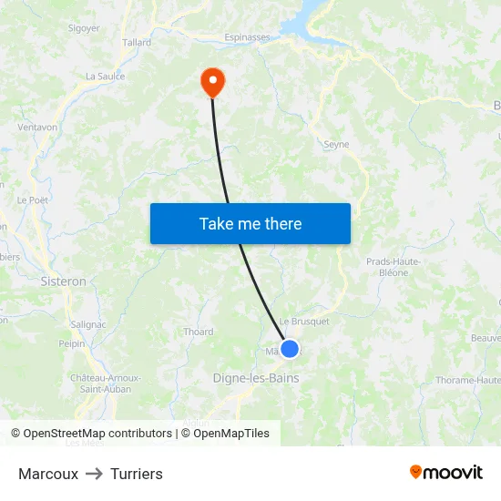 Marcoux to Turriers map