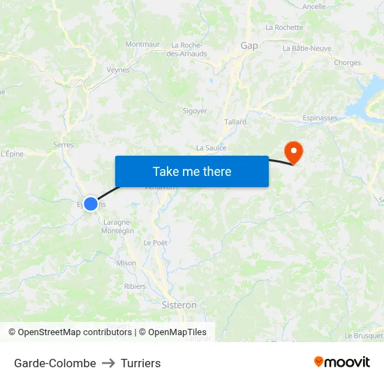 Garde-Colombe to Turriers map