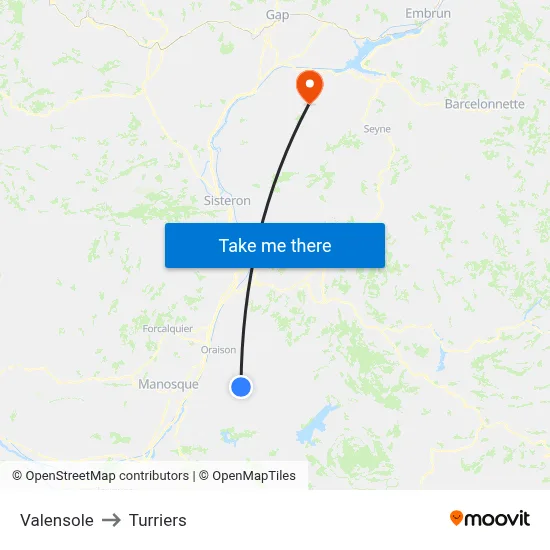 Valensole to Turriers map