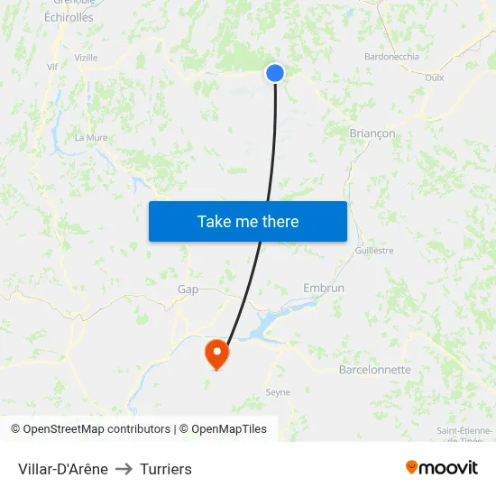 Villar-D'Arêne to Turriers map