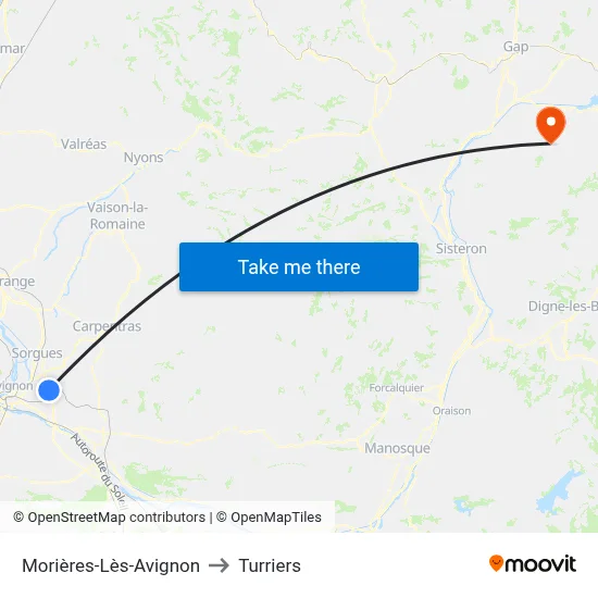 Morières-Lès-Avignon to Turriers map