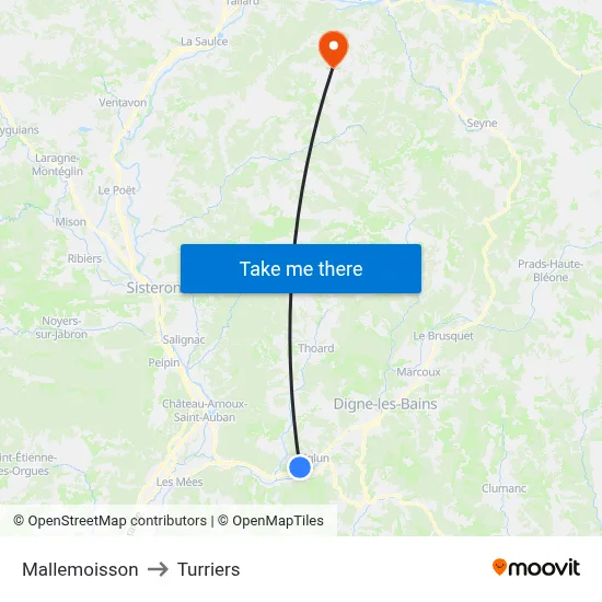Mallemoisson to Turriers map
