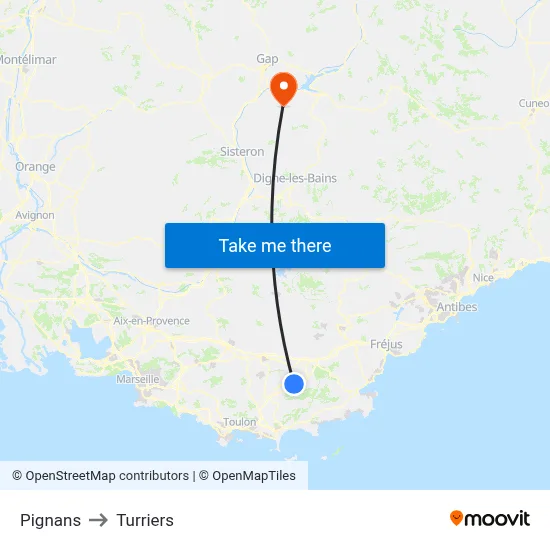 Pignans to Turriers map