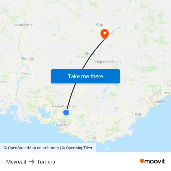 Meyreuil to Turriers map