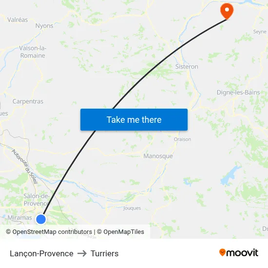 Lançon-Provence to Turriers map