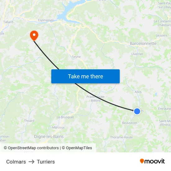 Colmars to Turriers map