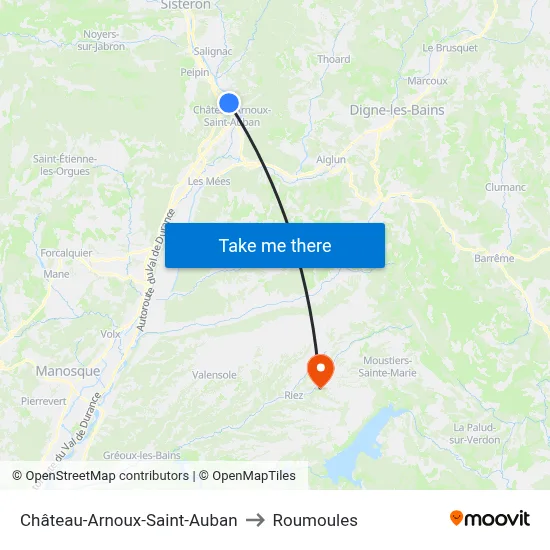 Château-Arnoux-Saint-Auban to Roumoules map