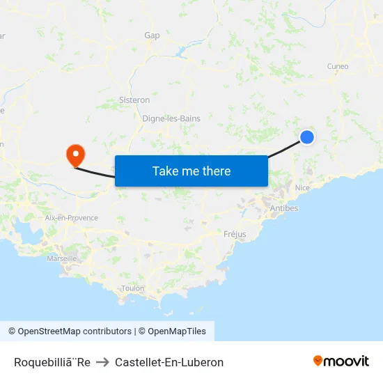 Roquebilliã¨Re to Castellet-En-Luberon map
