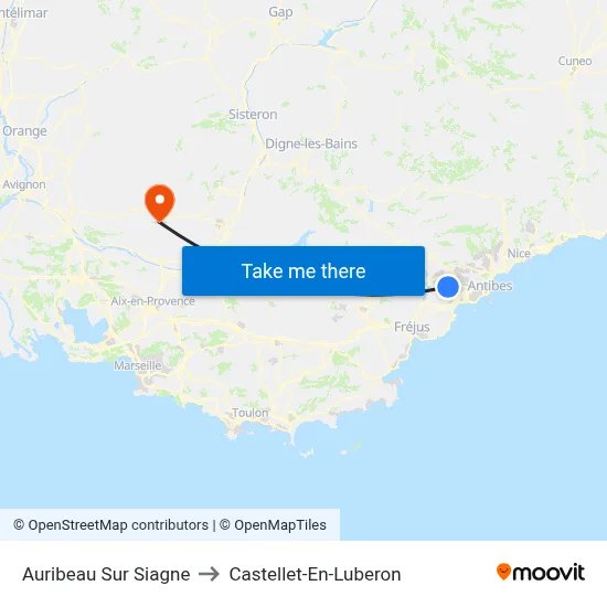 Auribeau Sur Siagne to Castellet-En-Luberon map