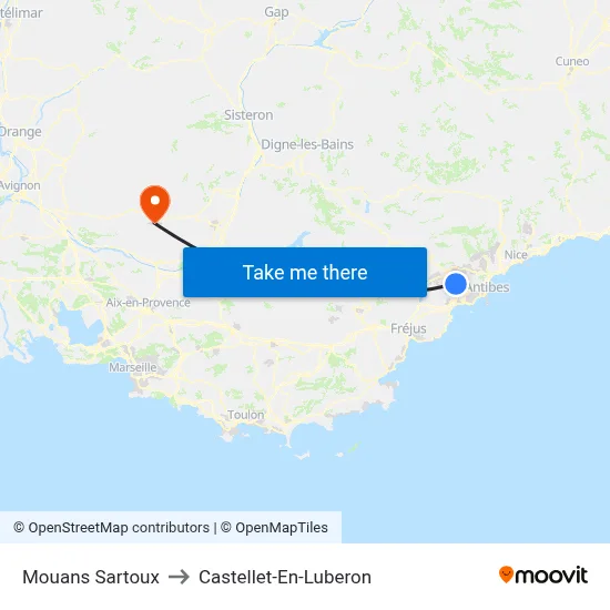 Mouans Sartoux to Castellet-En-Luberon map