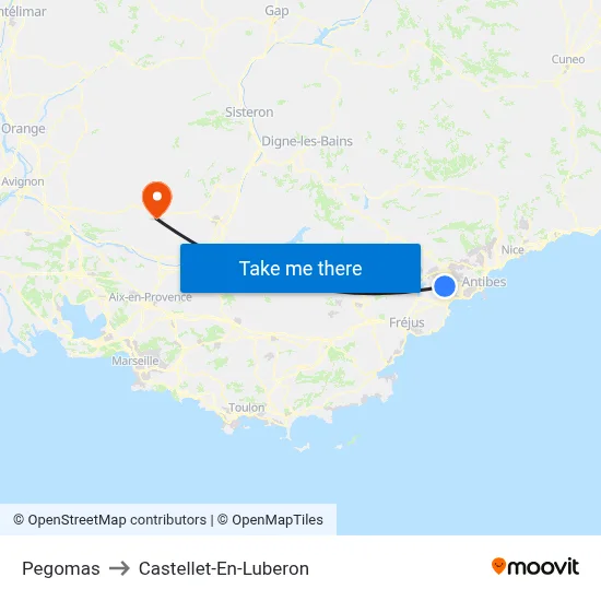 Pegomas to Castellet-En-Luberon map