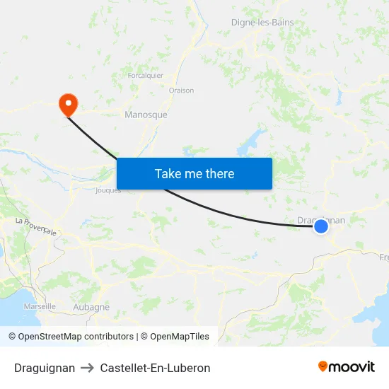 Draguignan to Castellet-En-Luberon map