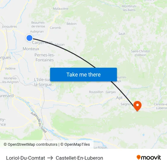 Loriol-Du-Comtat to Castellet-En-Luberon map