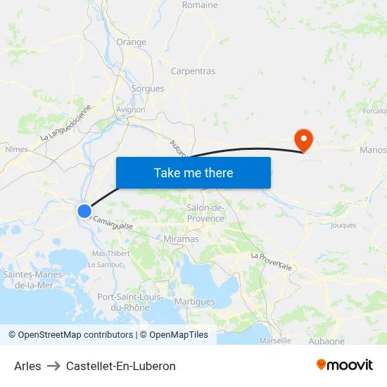 Arles to Castellet-En-Luberon map