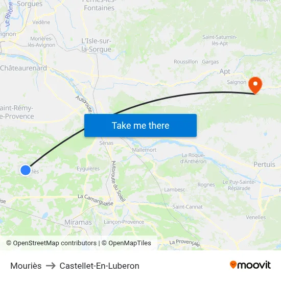 Mouriès to Castellet-En-Luberon map
