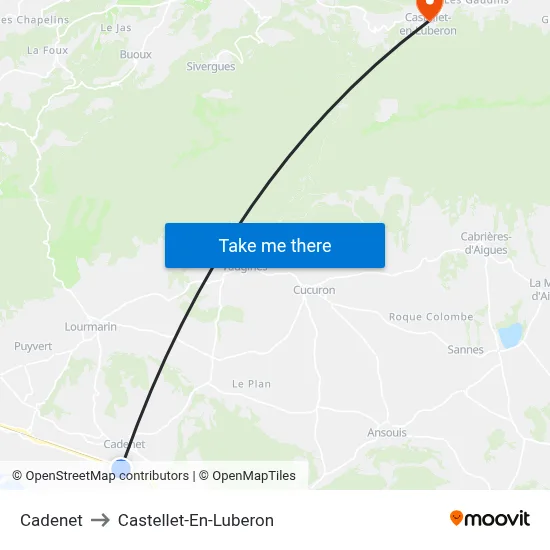 Cadenet to Castellet-En-Luberon map
