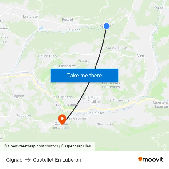 Gignac to Castellet-En-Luberon map