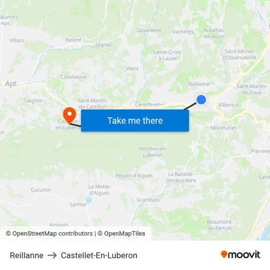 Reillanne to Castellet-En-Luberon map