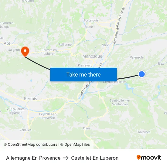 Allemagne-En-Provence to Castellet-En-Luberon map