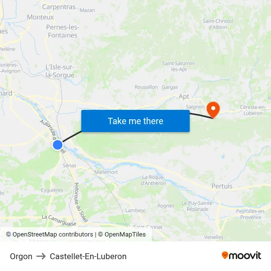 Orgon to Castellet-En-Luberon map