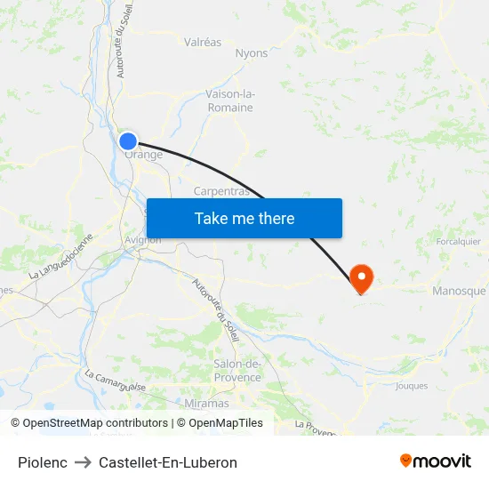 Piolenc to Castellet-En-Luberon map
