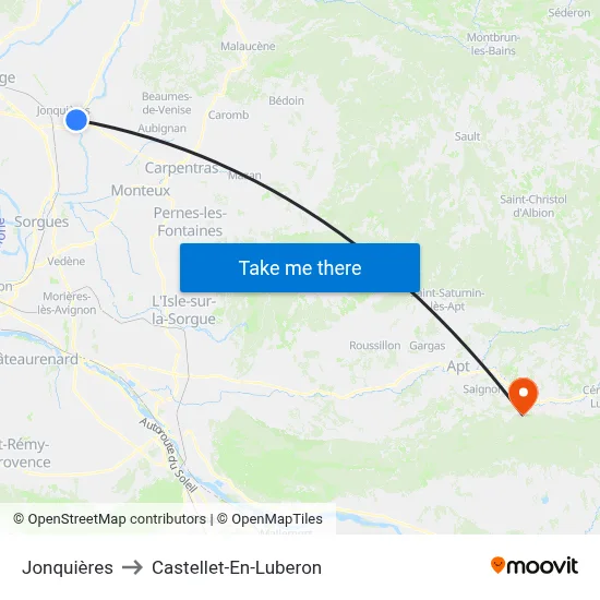 Jonquières to Castellet-En-Luberon map