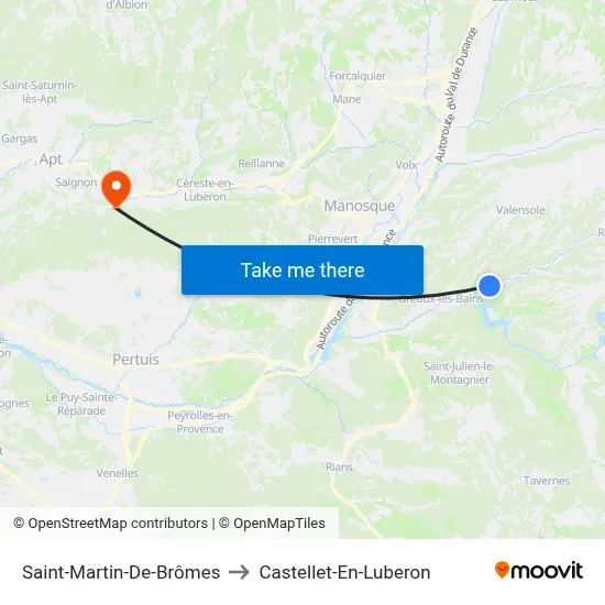 Saint-Martin-De-Brômes to Castellet-En-Luberon map