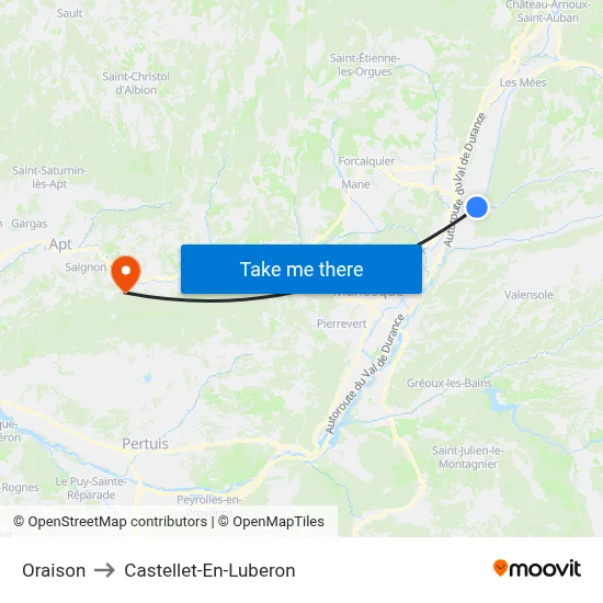 Oraison to Castellet-En-Luberon map